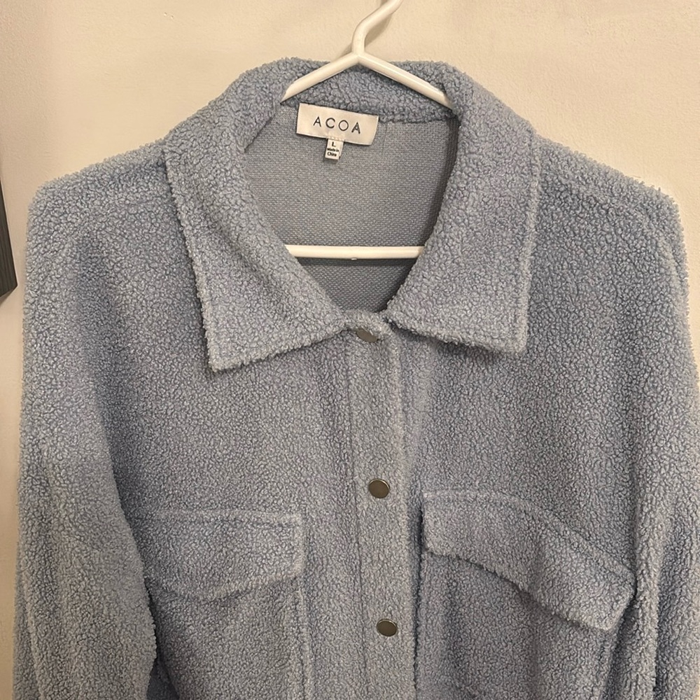 Blue Sherpa Button Up Shacket - image 2